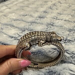 Silver Crocodile Bangle Bracelet